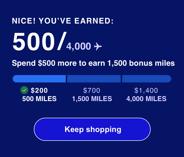 Earned-led version: earned miles take the headline as a fraction of the goal
